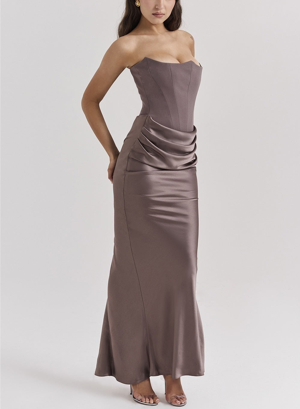 Sole Shoulder Pleated Bodysuit Dress