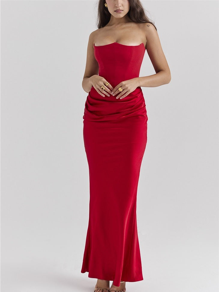 Sole Shoulder Pleated Bodysuit Dress