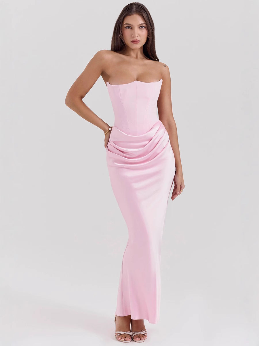 Sole Shoulder Pleated Bodysuit Dress