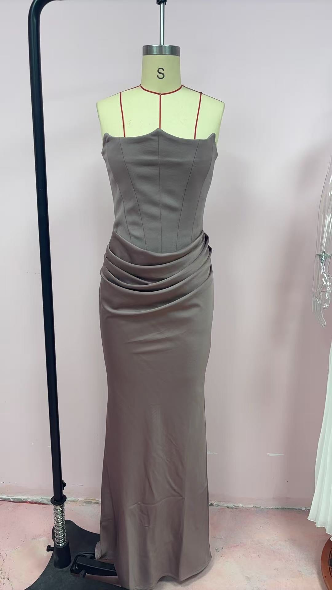 Sole Shoulder Pleated Bodysuit Dress
