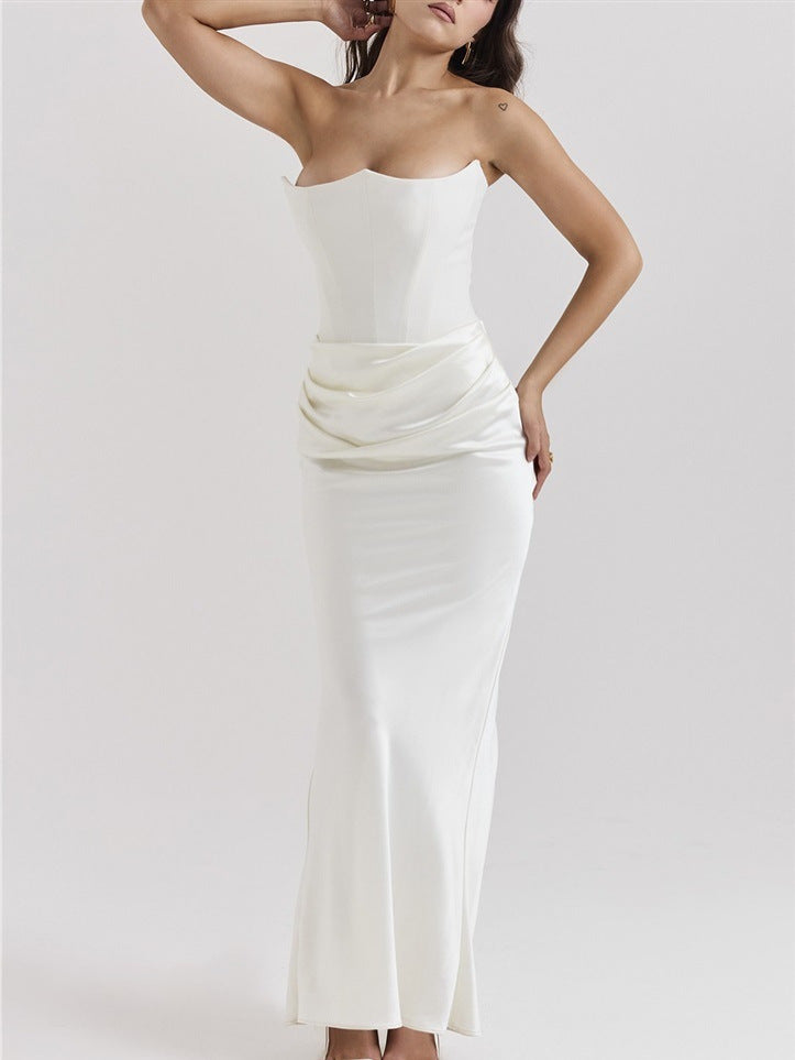 Sole Shoulder Pleated Bodysuit Dress