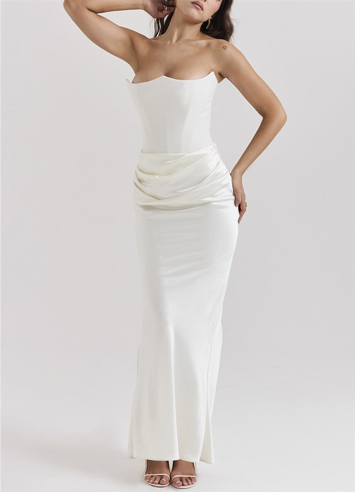 Sole Shoulder Pleated Bodysuit Dress