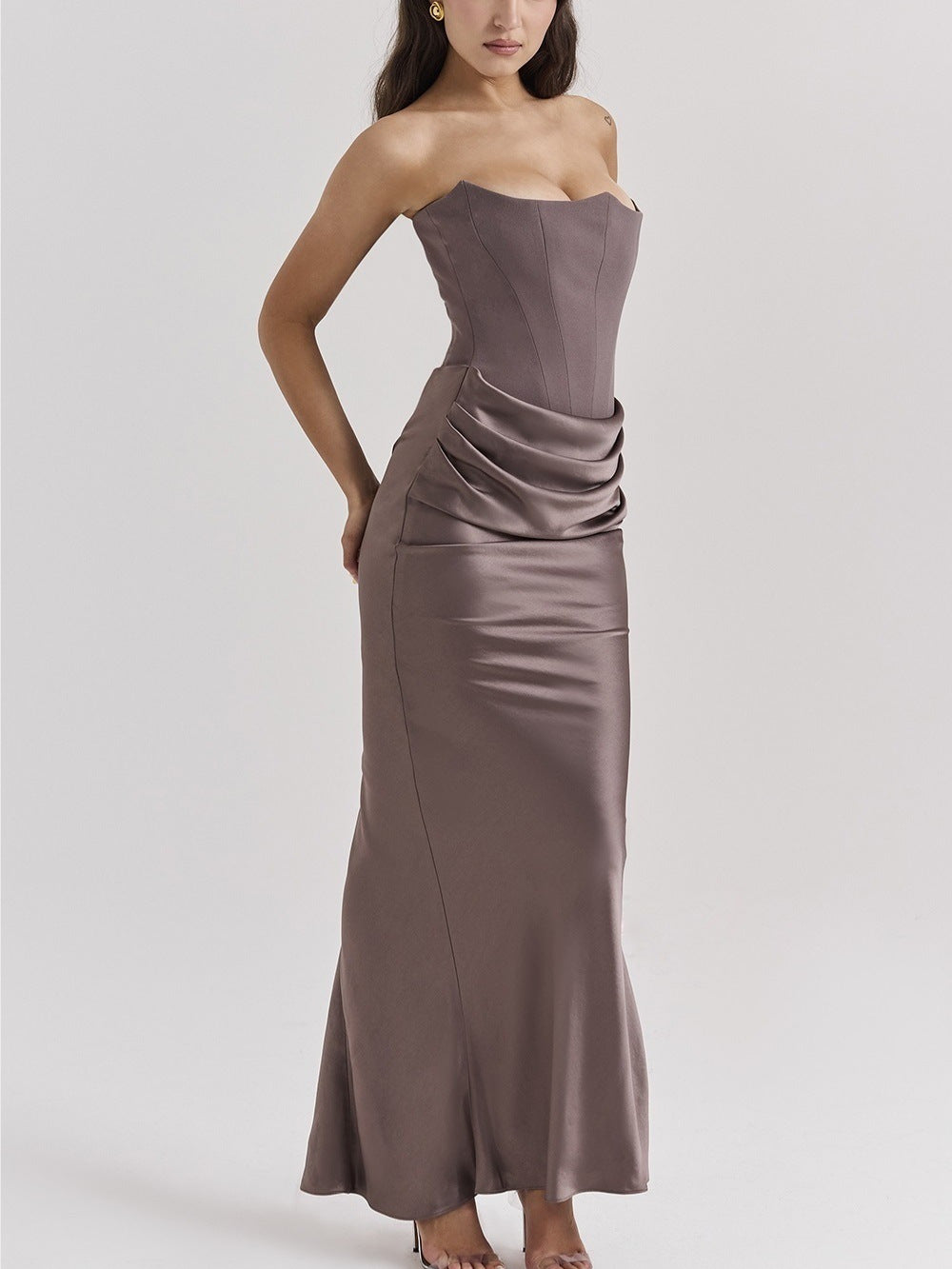 Sole Shoulder Pleated Bodysuit Dress